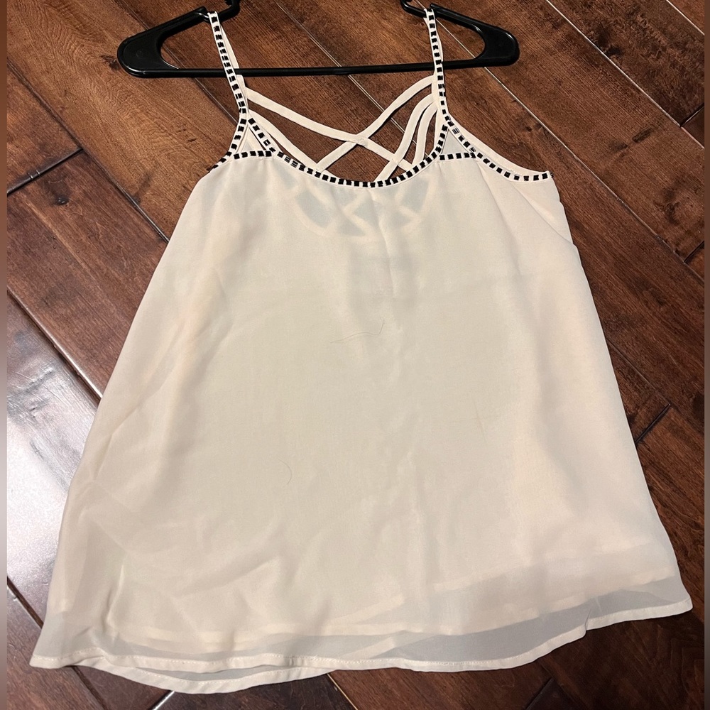 Love21 bedazzled straps & flowy white tank top.